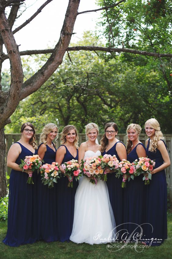 peach and blue bridesmaid dresses